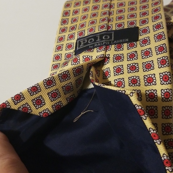 Polo by Ralph Lauren Tip Slip & String Silk Hand Sewn England Gold Red 54"x4" - Picture 7 of 12